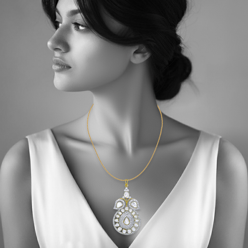 Symmetrical Polki Pendant with Pear-Shaped Diamonds